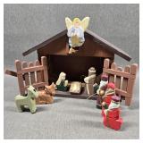 Hand Carved & Painted Wooden Nativity Set