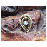 10kt Gold & Diamond Teardrop Pendant w/ Chain 2.5g