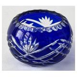 Bohemian Crystal Cobalt Blue Rose Bowl Vase Cut