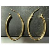 14K Gold Oval Hoop Earrings Vintage Lightweight