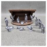 Vintage Cast Pewter Nativity Set