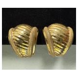 14K Gold Earrings Clip Omega Backs Textured