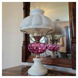 Cranberry / Milk Glass Lamp