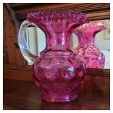 9" Cranberry Glass Coin Dot Pitcher