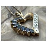 Sterling & Sapphire Pendant & Sterling Chain