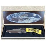 Carved Etches Wolves Folding Pocket Knife