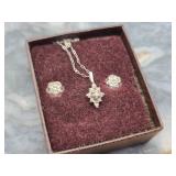 14kt White Gold & Diamond Earrings & Necklace 1.9g