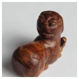 Vtg Chinese Carved Foo Dog Bead Burl Wood
