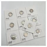9 Silver 1944 Mercury Dimes