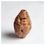 Vtg Chinese Carved Nut Dragon Sculpture Bead