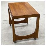 Mid Century Teak Side Table on Rollers, Unmarked