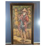 OLD ASIAN MAN OIL PAINTING NO SIGNATURE FRAMED