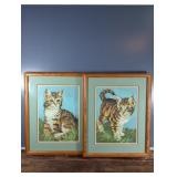 2- TABBY CAT PAINTINGS FRAMED UNDER GLASS 16" X