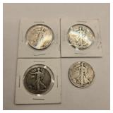 4 Silver Walking Liberty Half Dollars