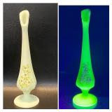 Fenton Custard Uranium Glass Vase, Signed D.