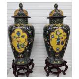 Pair Very Large Late 1800s Cloisonnï¿½ Vases