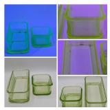 2 URANIUM GLASS REFRIGERATOR DISHES NO LIDS