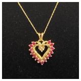 10K Gold Heart Pendant w/ Rubies & Diamond w/
