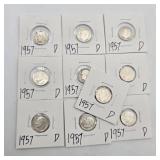 10 Silver 1957 D Roosevelt Dimes