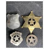4 VINTAGE BADGE REPLICAS U.S. MARSHAL, MARSHAL