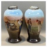 Small Porcelain English Vases w/ Sterling Collars