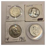 4 Silver Franklin Half Dollars