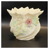 Vintage Irish Belleek Roses Neptune Vase, Cache