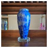 Signed 9" Blue Crystalline Vase