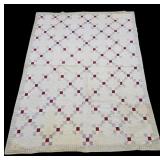 Vintage Nine Patch Quilt. Hand Pieced / Quilted