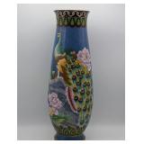 CHINESE CLOISONNE PEACOCK FLORAL VASE 15.5" TALL