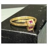 Unusual 14K Gold 2 Ruby Ring Sculptural Vintage