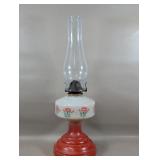 VTG. RED FLORAL OIL LAMP