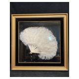 FEATHER FAN IN WALL HANGING SHADOW BOX