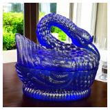 Cobalt Blue Swan Lidded DishRough Edge noted in