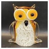 Amber Art Glass Owl Paperweight, Murano ?