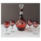 Bohemian Ruby Red Cut to Clear Crystal Decanter &