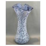 Blue & White Spatter Art Glass Vase w/ Ruffle