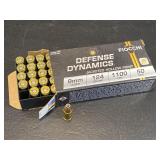 Fiocchi JHP Defense 9mm Luger Ammuntion, 1 Box,