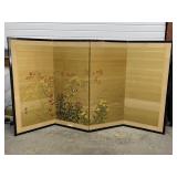 Folding Oriental Screen, Flower Painting on Silk,