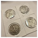 4 Silver Walking Liberty Half Dollars