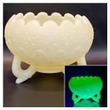 Fenton Uranium Glass  Custard Satin Bowl , Footed