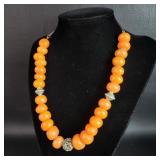 Antique Silver Natural Baltic Amber Bead Necklace