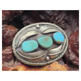 Native American Silver & Turquoise Belt Buckle