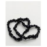 2- BLACK TOURMALINE CHIP STONE NUGGET BRACELETS
