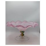 VENETAIN GLASS PEDESTAL FOOTED RUFFLE EDGE BOWL