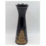 VTG. ASIAN VASE BLACK WITH GOLD ACCENTS 9" TALL