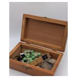 WOOD CEDAR ? DRESSER BOX WITH CONTENTS 7.5" X 4"