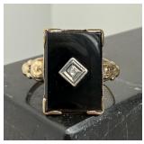 10K Gold Vintage Onyx Diamond Ring Pls See All