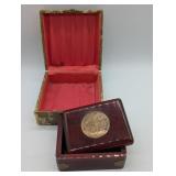 2- VTG. TRINKET DRESSER BOXES WOOD, COPPER &