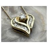 14K Gold Chain & White Topaz Heart Pendant